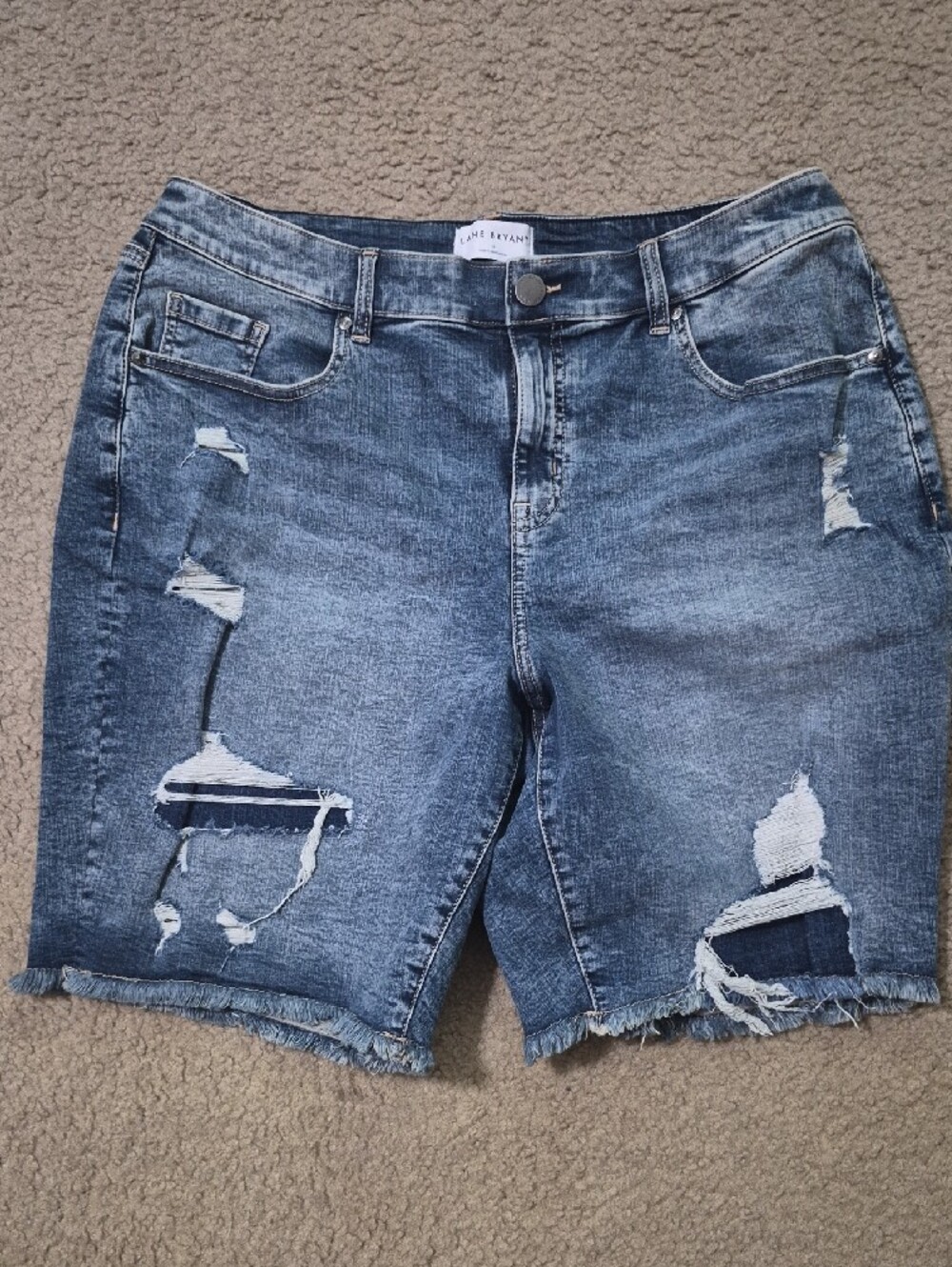 Lane Bryant Distressed Midwash Denim Bermuda Shorts - Picture 2 of 4